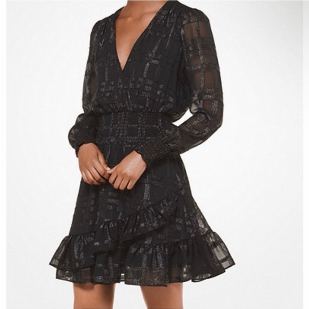 MICHAEL MICHAEL KORS Plaid Metallic Ruffle Dress Size S - Picture 8 of 16